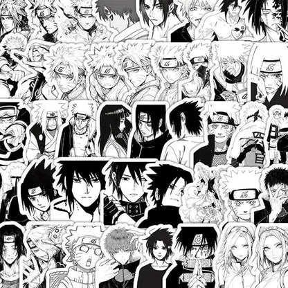 Black and white naruto sticker set featuring dynamic anime character decals for graffiti and decoration use