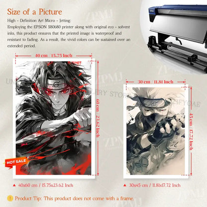 Black and red naruto uchiha itachi canvas wall art printed on waterproof eco solvent inkjet canvas frameless hd print