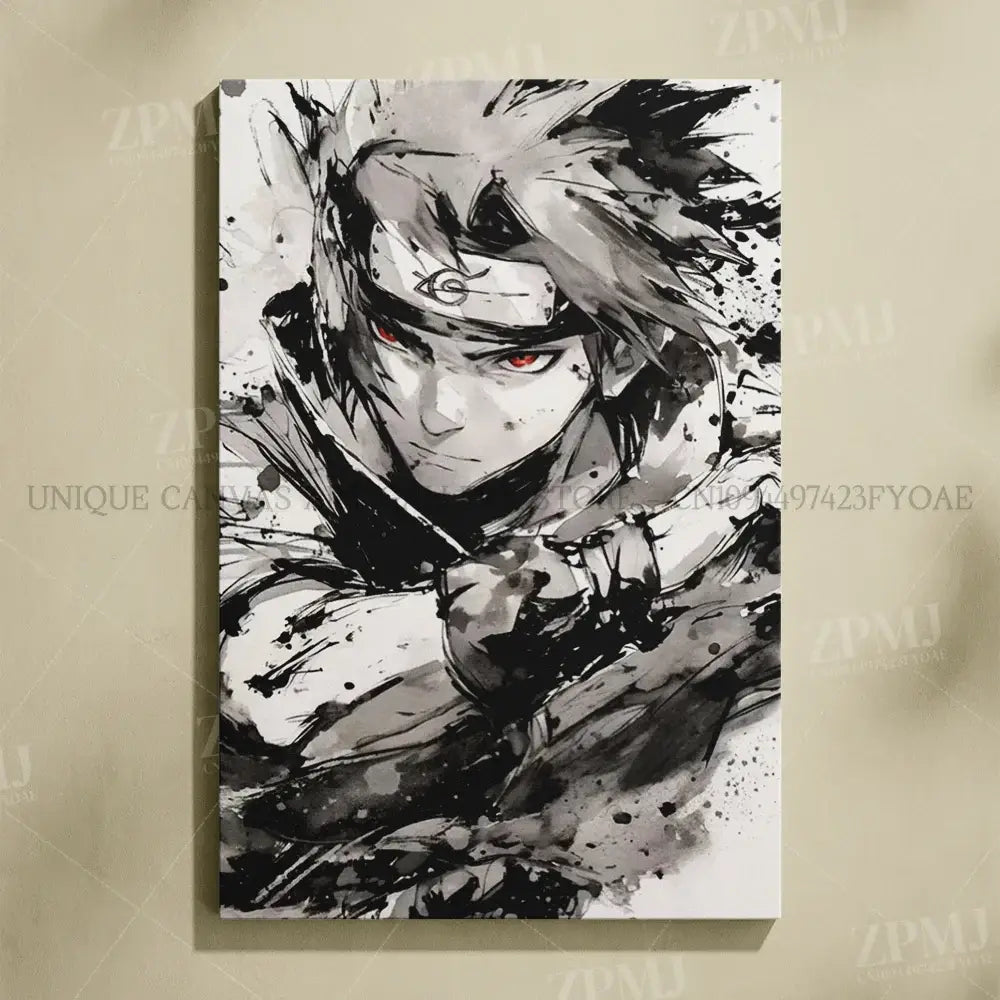 Black and white ink splatter naruto uchiha itachi canvas wall art frameless hd print for home decor