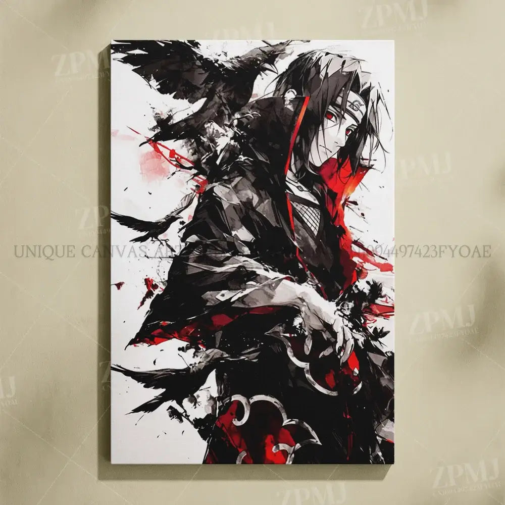 Black and red naruto uchiha itachi canvas wall art painting on white frameless hd itachi canvas print