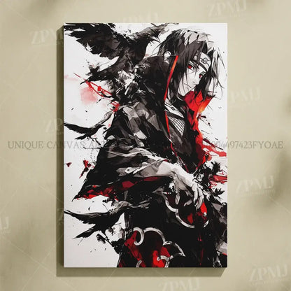 Black and red naruto uchiha itachi canvas wall art painting on white frameless hd itachi canvas print