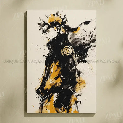 Black and gold splatter-style naruto uchiha itachi canvas wall art frameless hd print for anime decor