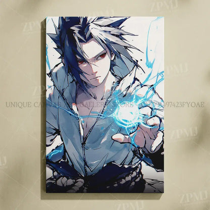 Anime style naruto uchiha itachi canvas wall art featuring character with spiky blue and white hair holding blue chakra energy
