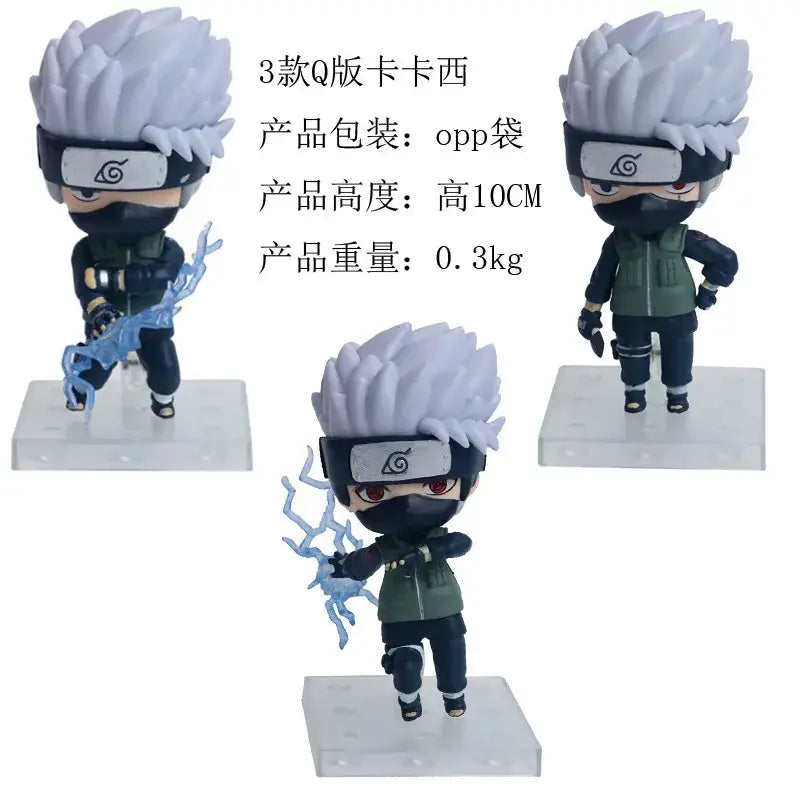 Chibi-style kakashi hatake figure with spiky white hair black mask green vest holding blue chakra in naruto uchiha itachi figure set