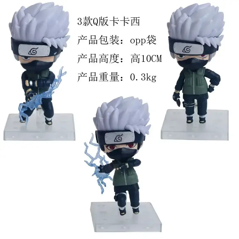 Chibi-style kakashi hatake figure with spiky white hair and blue lightning effect in naruto uchiha itachi figure set