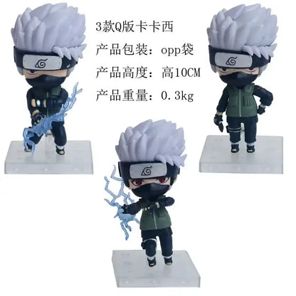 Chibi-style kakashi hatake figure with spiky white hair and blue lightning effect in naruto uchiha itachi figure set