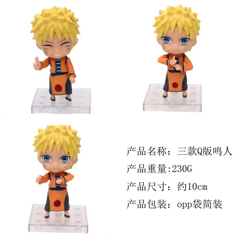 Chibi-style naruto figure with spiky blonde hair blue eyes and orange jumpsuit in naruto uchiha itachi figure set pvc