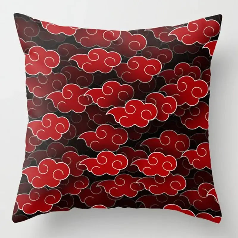 Naruto uchiha itachi pillow case with soft short plush fabric and red cloud pattern on black square cover