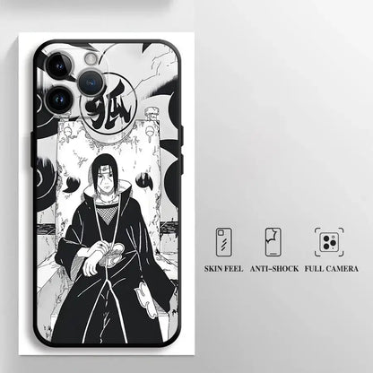 Black and white illustrated back of naruto uchiha itachi soft phone case made of black tpu material