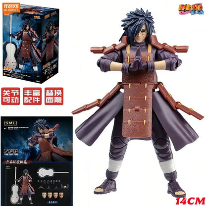 A 14cm articulated sasuke uchiha action figure in purple brown armor made of pvc from naruto uchiha madara figure