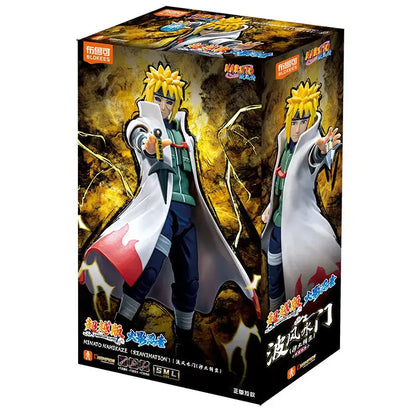 Naruto uzumaki figure in white and red cloak with spiky blonde hair packaged in original box for assembled pvc model