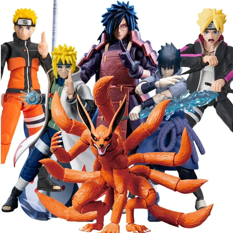 Orange nine-tailed fox articulated figure with detailed facial features in Naruto Uchiha Madara assembled PVC model