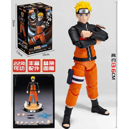 Naruto uzumaki action figure in orange and black pvc ninja outfit with headband standing on a base