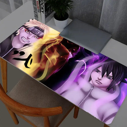 Vibrant naruto uzumaki desk mat gaming mouse pad with dynamic fiery orange and purple energy effects for gaming setup