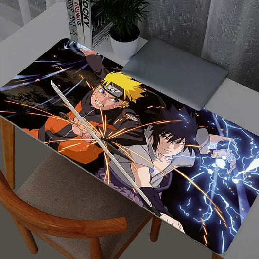 Naruto uzumaki desk mat large gaming mouse pad with vibrant orange blue black anime action scenes glossy surface