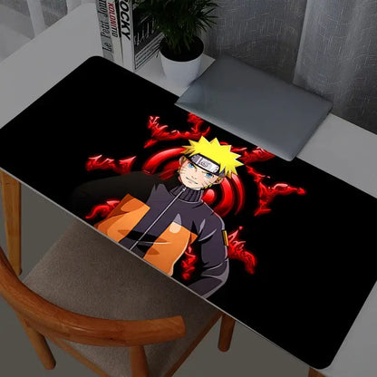 Black rectangular gaming mouse pad desk mat featuring vibrant naruto uzumaki in nine-tails chakra mode design