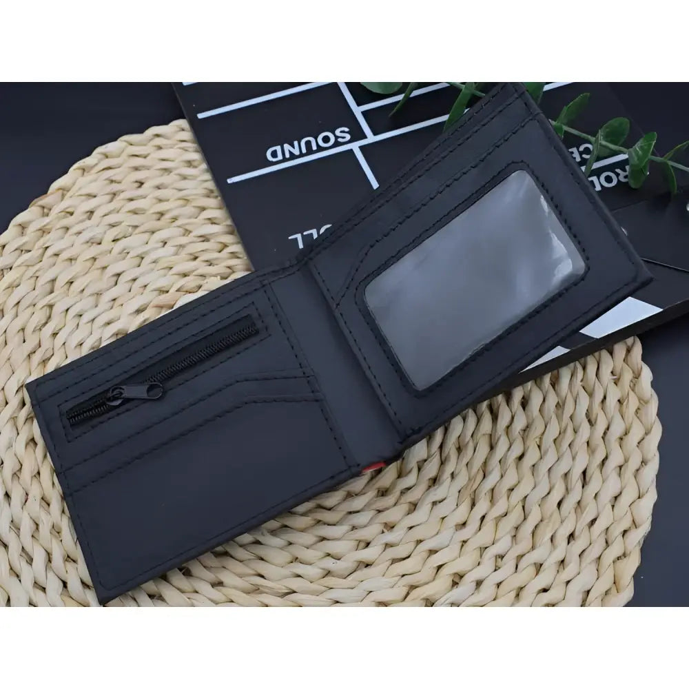 Naruto uzumaki foldable black leather wallet with clear id window and zippered compartment card holder