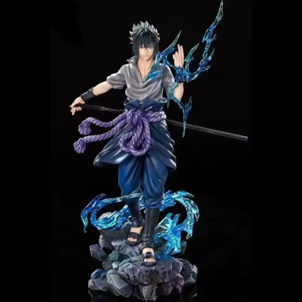 Sasuke Uchiha action figure with black spiky hair and glowing blue chakra from Naruto Uzumaki figure collection