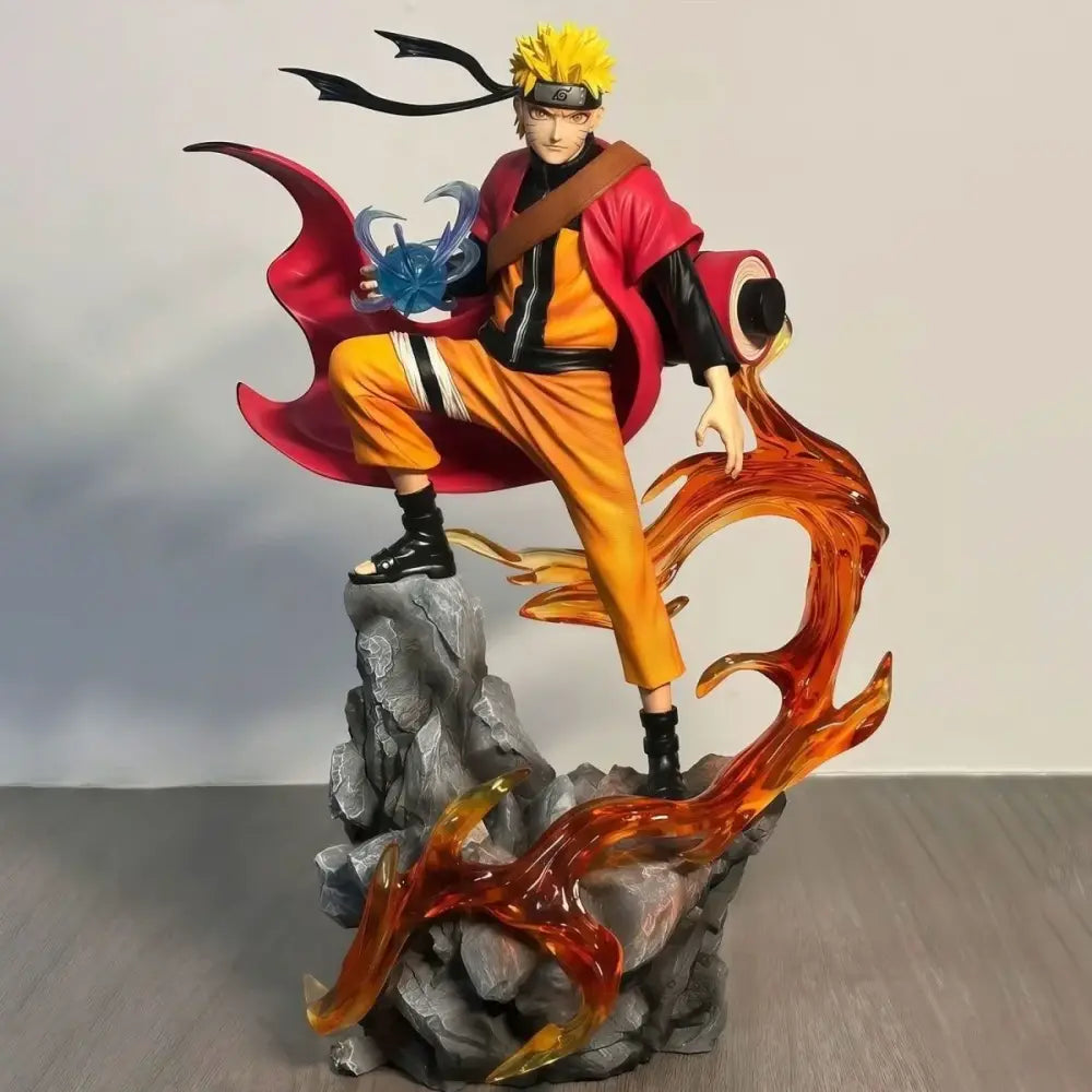 Vibrant orange and black naruto uzumaki pvc action figure with spiky yellow hair and dynamic flame effects for figure collection