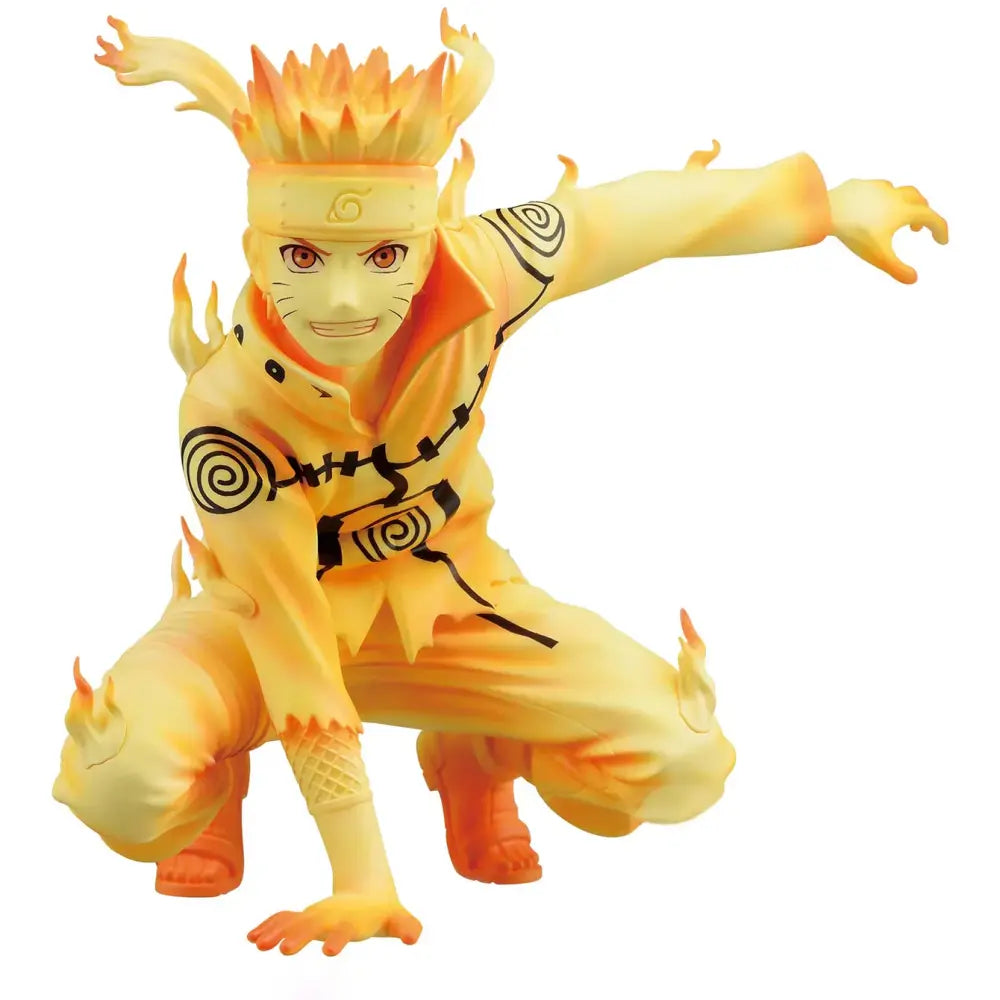 Naruto Uzumaki PVC statue in vibrant orange and yellow nine-tails chakra mode with flame-like spikes and black spiral markings