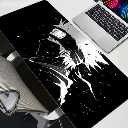 Black and white anime themed kakashi hatake illustration on naruto naruto xxl gaming mouse pad large desk mat