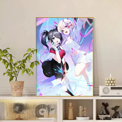 A vibrant anime-style diamond painting poster of needy streamer overload izumo with dynamic characters on a colorful background