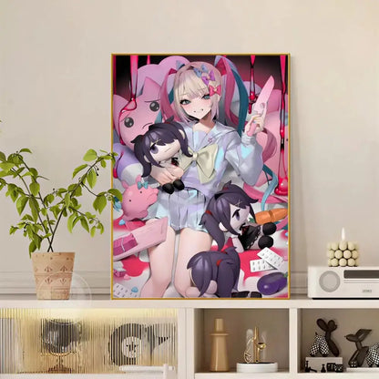 Needy streamer overload izumo poster featuring vibrant pink and purple anime diamond painting with twin tails girl and plush toys