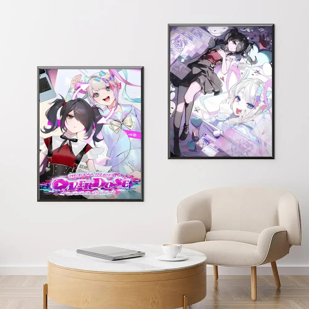Two framed needy streamer overload izumo posters with vibrant pink and purple hues hd waterproof self-adhesive designs