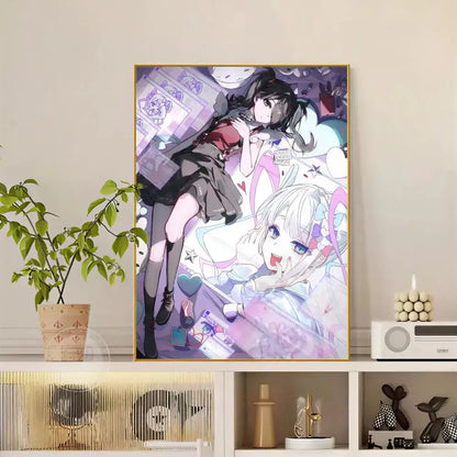A framed anime art print poster of needy streamer overload izumo with vibrant purple and pink tones in hd waterproof material