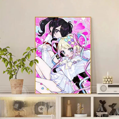 Needy streamer overload izumo poster featuring a vibrant pink and white anime-style diamond painting in a gold frame