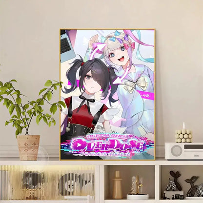 A framed needy streamer overload izumo poster with vibrant pink and blue accents on a colorful background is hd waterproof and self-adhesive
