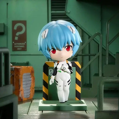 Chibi-style neon genesis evangelion asuka langley soryu blind box collectible figure with short blue hair and white black plugsuit