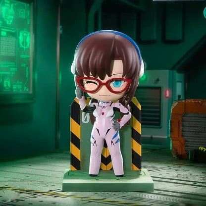 Neon genesis evangelion asuka langley soryu blind box figure chibi style pink white plugsuit with glasses and headphones