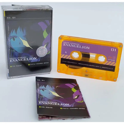 Orange translucent cassette tape with purple label and gold accents featuring neon genesis evangelion asuka langley branding