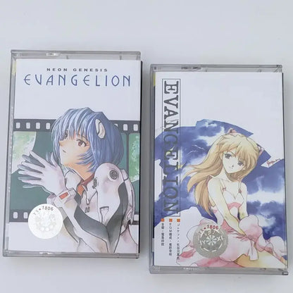 Two clear plastic cassette tapes featuring neon genesis evangelion asuka langley artwork with blue and blonde characters