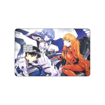 Anime-themed neon genesis evangelion pvc card skin featuring asuka and rei with mecha backdrop and dynamic poses
