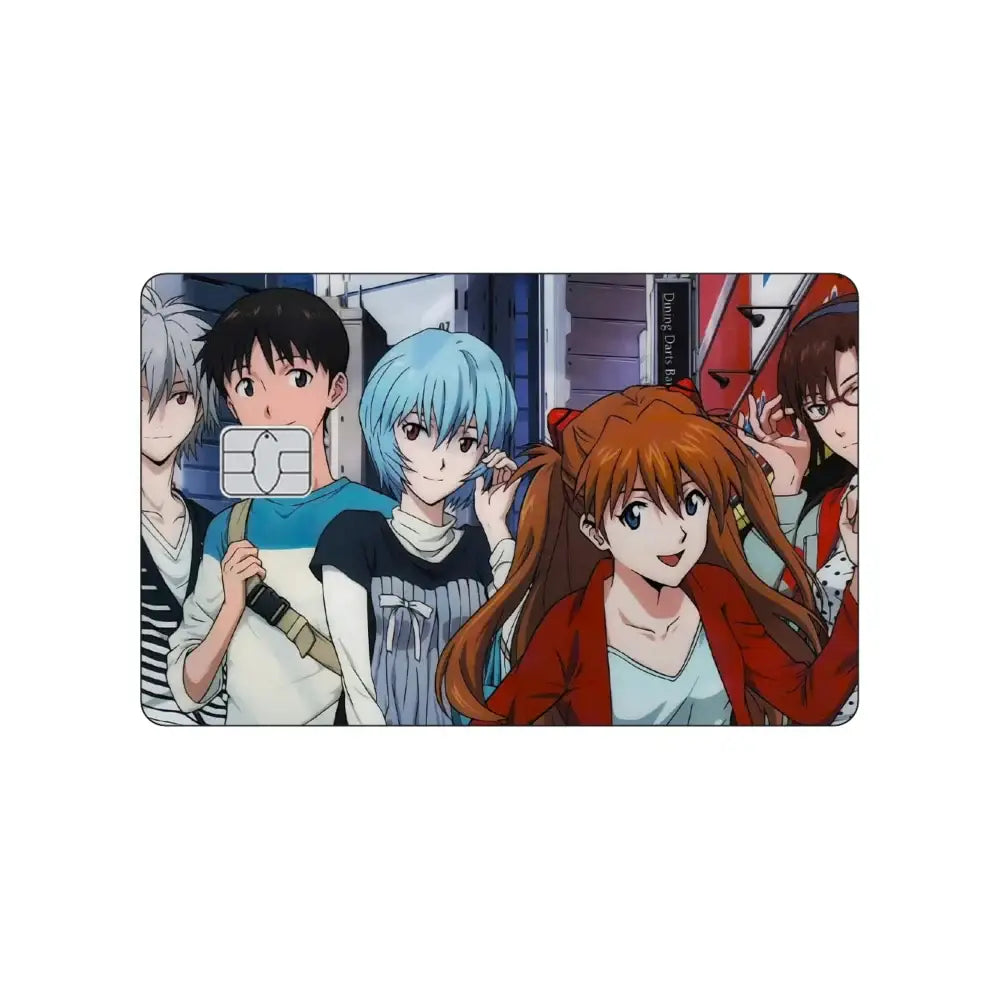 Rectangular pvc sticker card skin featuring neon genesis evangelion anime characters asuka and rei in blue and orange hair