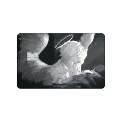 Black and white anime style angel credit card skin pvc sticker featuring neon genesis evangelion asuka and rei design