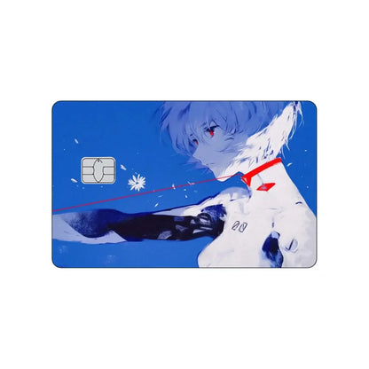 Neon genesis evangelion anime-themed blue and white credit card pvc sticker featuring silver hair character with red eyes