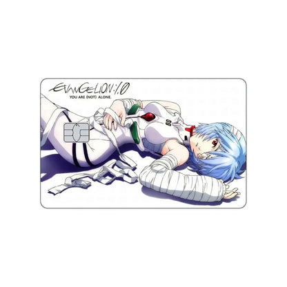 Neon genesis evangelion pvc sticker card skin featuring blue-haired anime girl in white suit with red eyes and bandages