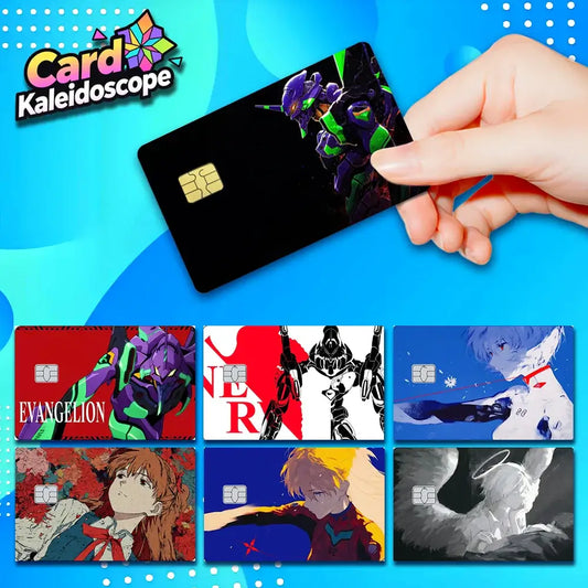 Black plastic card with purple and green evangelion mecha design and gold chip neon genesis evangelion pvc sticker