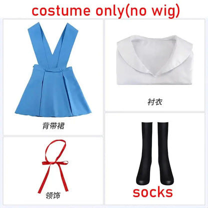 Blue pleated skirt with suspenders for neon genesis evangelion ayanami rei shirt strap dress cosplay with socks