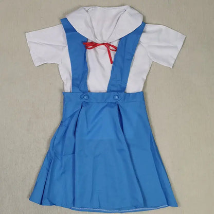 Blue sailor-style shirt strap dress with white top and red ribbon tie for ayanami rei neon genesis evangelion cosplay
