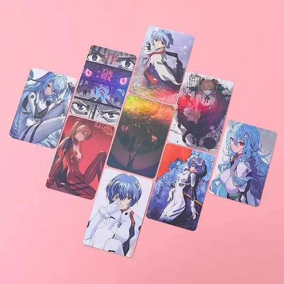 A set of colorful rectangular phone cases featuring neon genesis evangelion ayanami rei with vibrant artwork and glossy finish