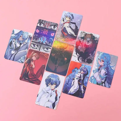 A set of colorful neon genesis evangelion anime-themed card-style phone cases featuring ayanami rei illustrations