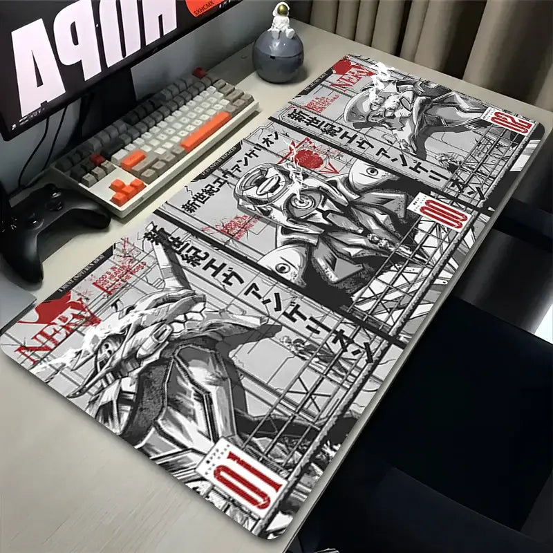 Black and white ayanami rei mouse pad with red accents neon genesis evangelion xxl gaming mat for gamers