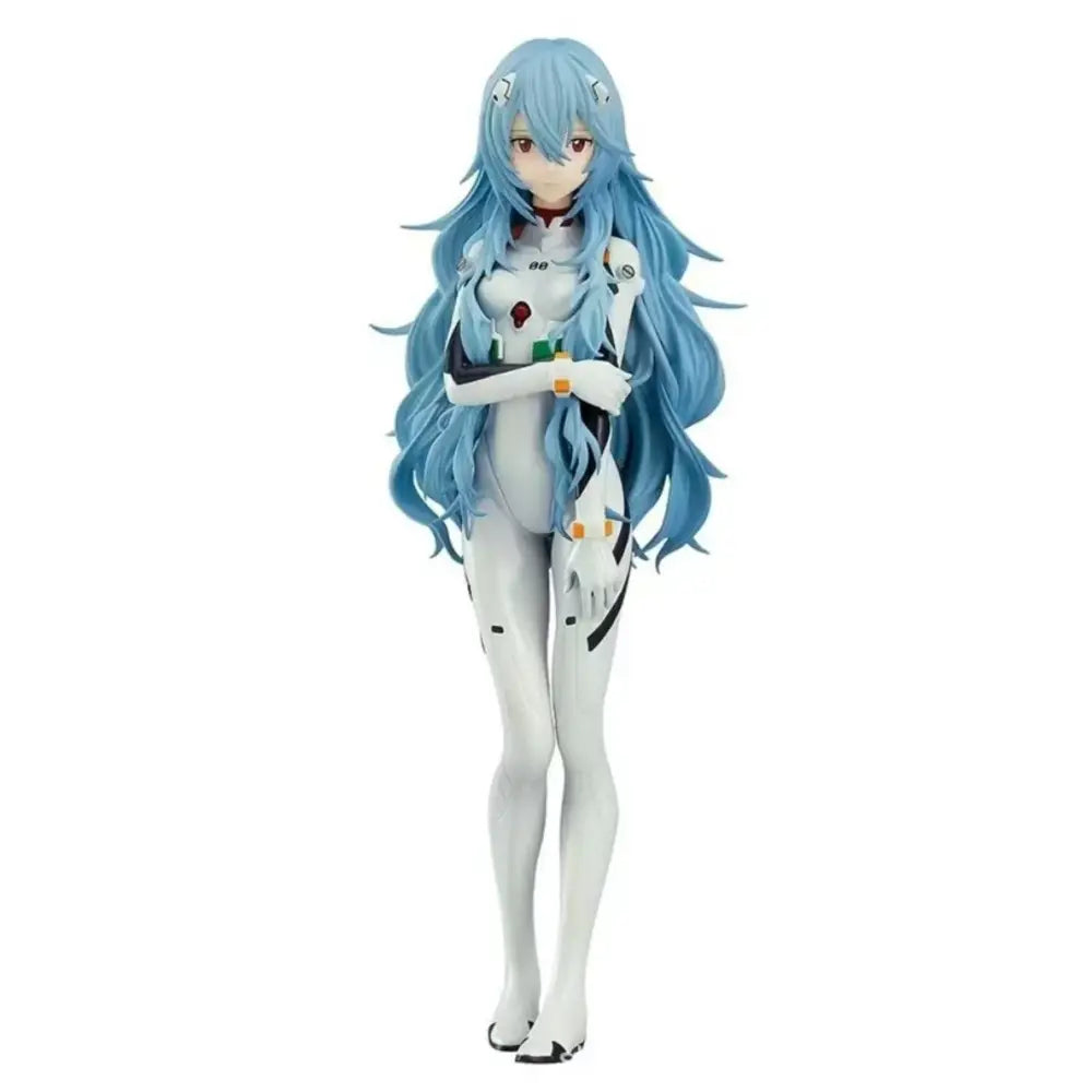 Neon genesis evangelion ayanami rei pvc figure 18cm with long light blue hair and white black plugsuit