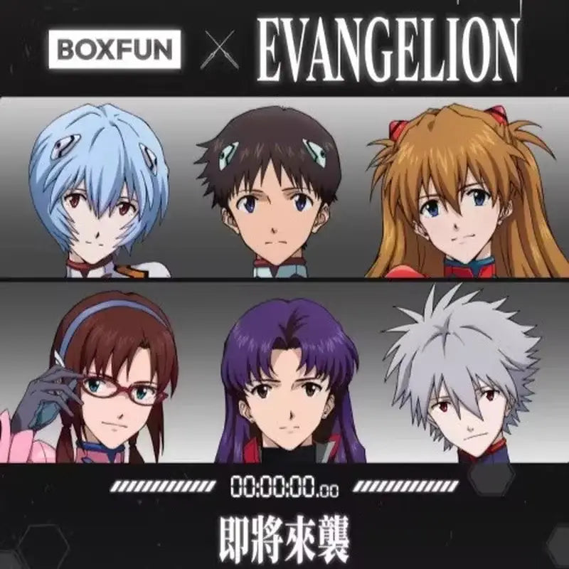Boxfun x Neon Genesis Evangelion blind box watch ornament featuring six anime characters from the EVA series