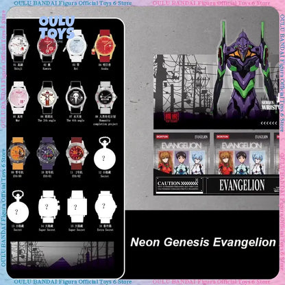 Purple and green neon genesis evangelion blind box figure with angular design standing in a stylized pose from eva series