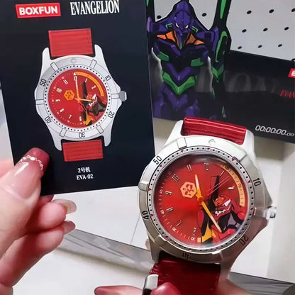 Neon genesis evangelion blind box watch ornament with red and silver face and red strap from time repair plan series
